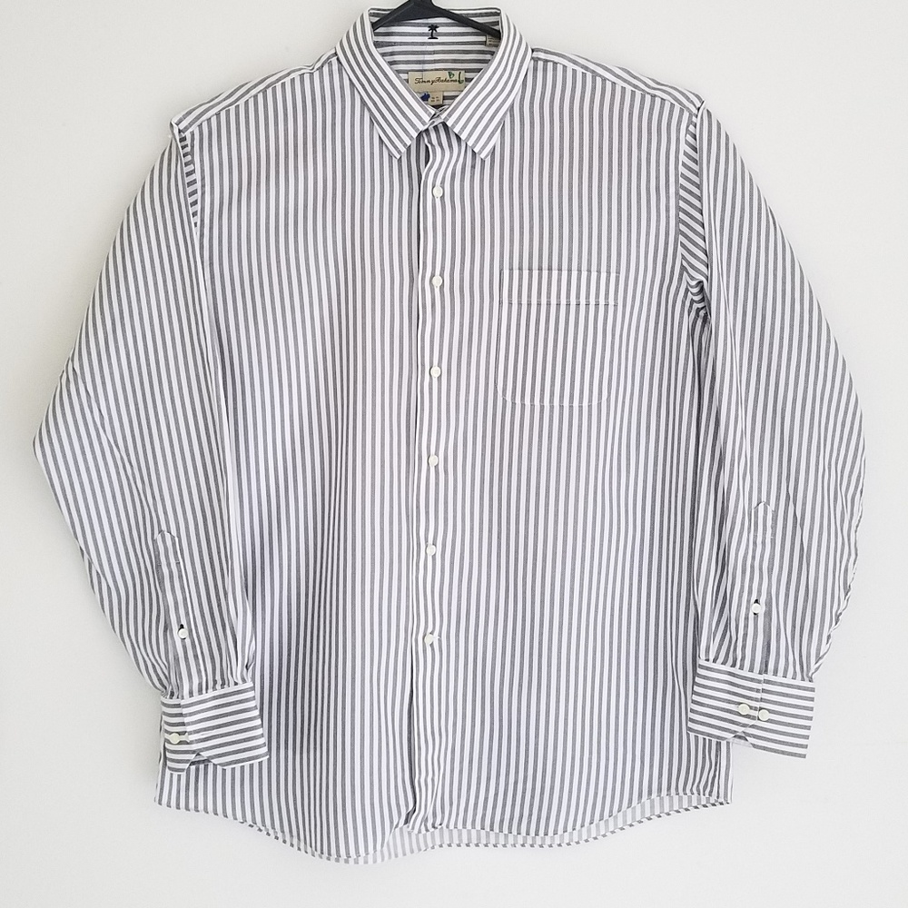 Tommy Bahama Men's Shirt Sz 34-35 Striped Gray